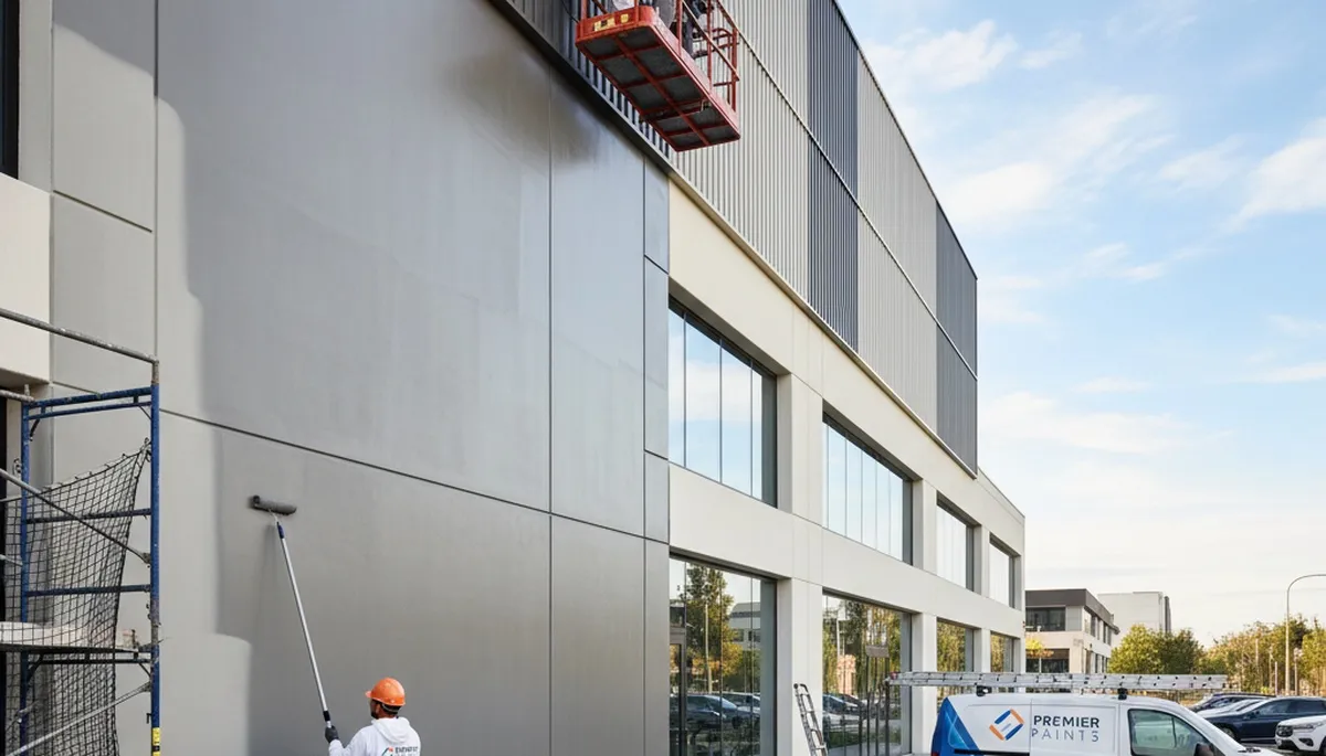 Professional commercial painters working on business exterior in Lakeland, FL