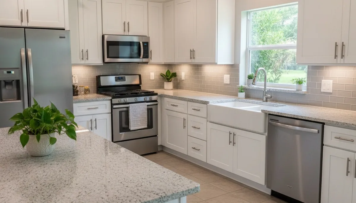 Finished kitchen cabinet refinishing by house painters in Lakeland, FL with smooth durable modern finish