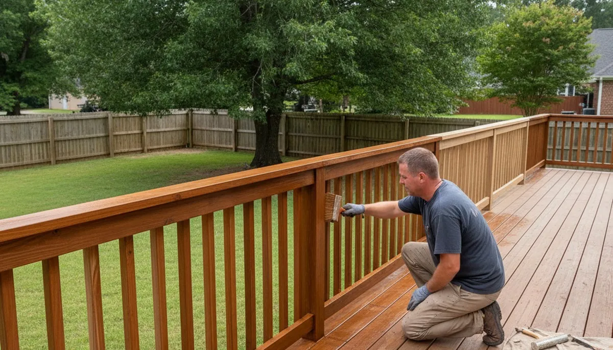 Professional deck and fence staining in Kathleen, FL by expert Lakeland house painters protecting outdoor wood