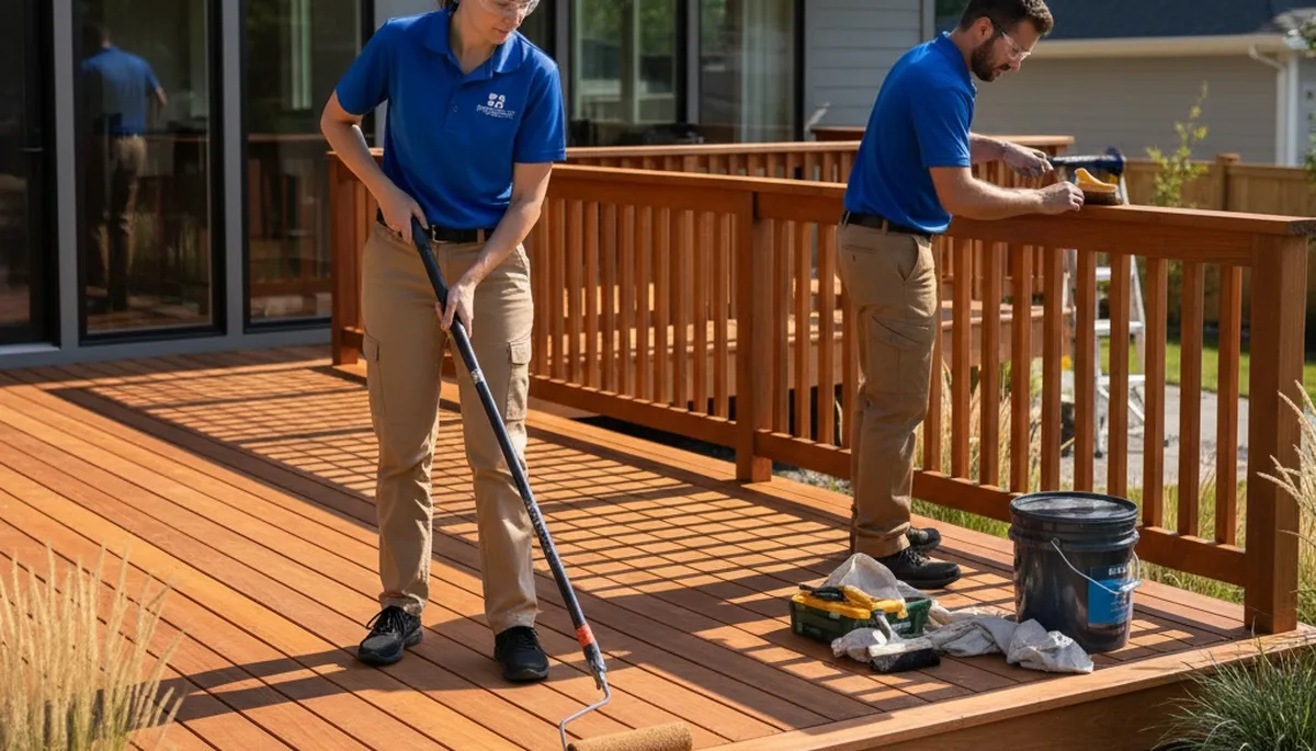 Professional deck staining service in Lakeland, FL protecting wood patios from Florida sun and humidity