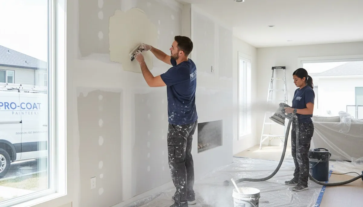 Painter repairing drywall cracks in Lakeland, FL home for expert wall restoration service