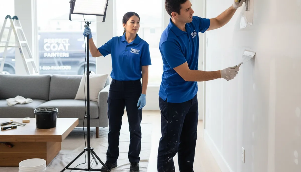 Painter repairing drywall cracks in Lakeland, FL home for smooth wall restoration and paint prep
