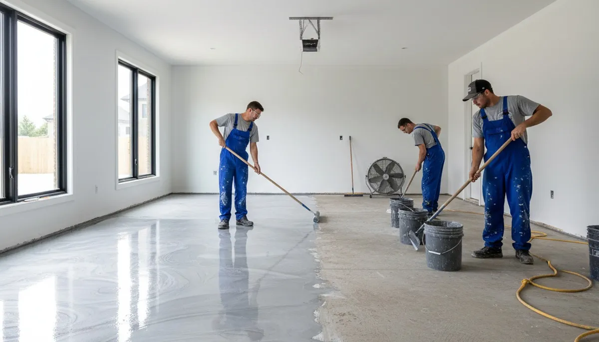 Epoxy floor coating in Lakeland FL garage by professional house painters for durable concrete protection