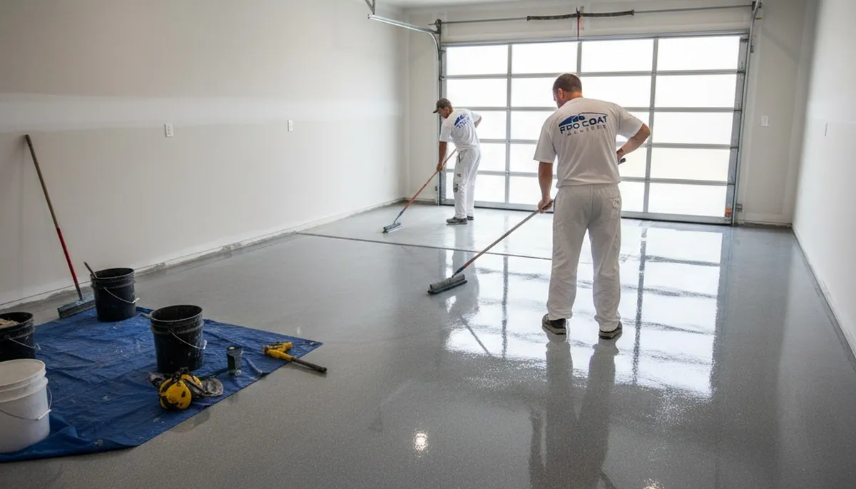Epoxy floor coating in Lakeland FL garage by professional house painters for durable concrete protection