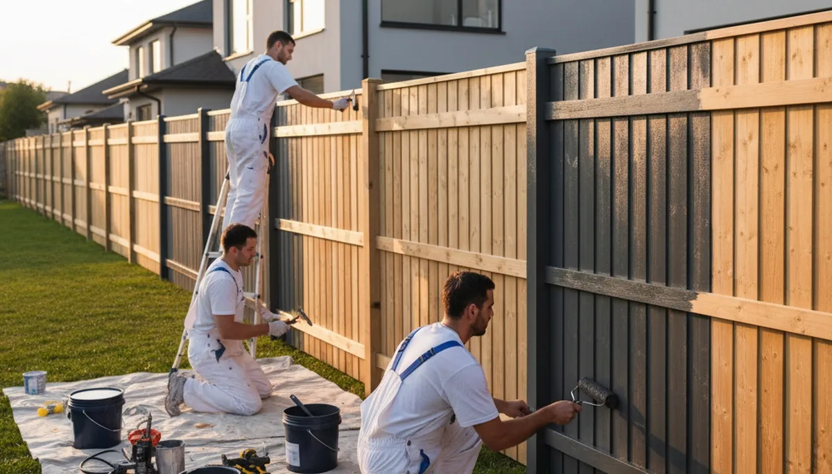 Professional fence painting in Lakeland FL by expert painters protecting wood and vinyl fences