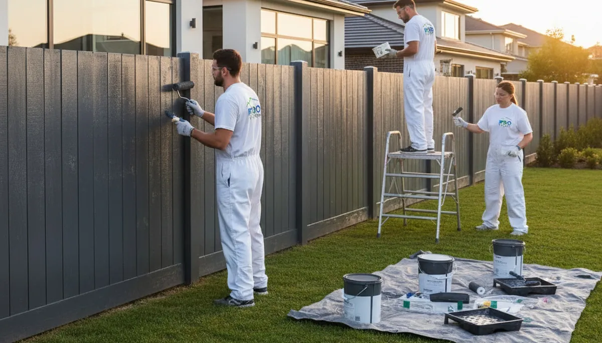 Professional fence painting service in Lakeland FL showcasing freshly painted wooden backyard fence