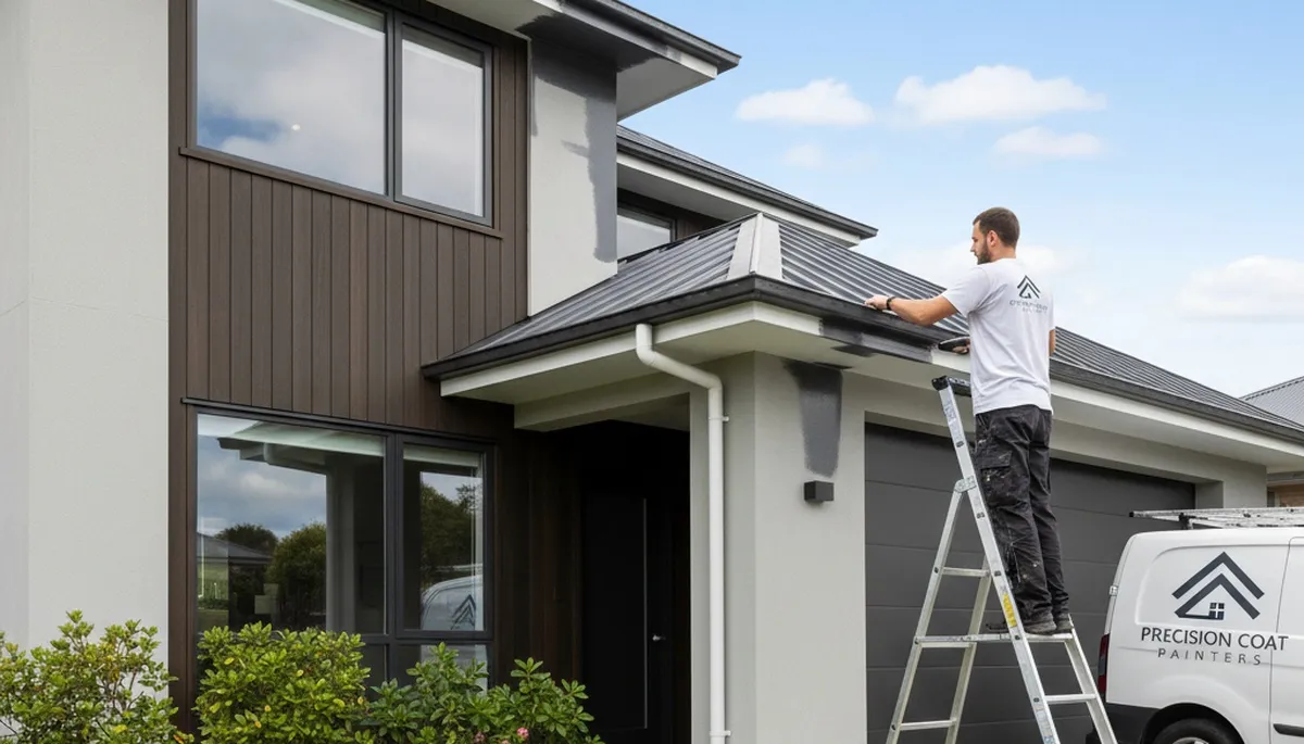 Professional gutter painting on a Lakeland FL home by local house painting experts