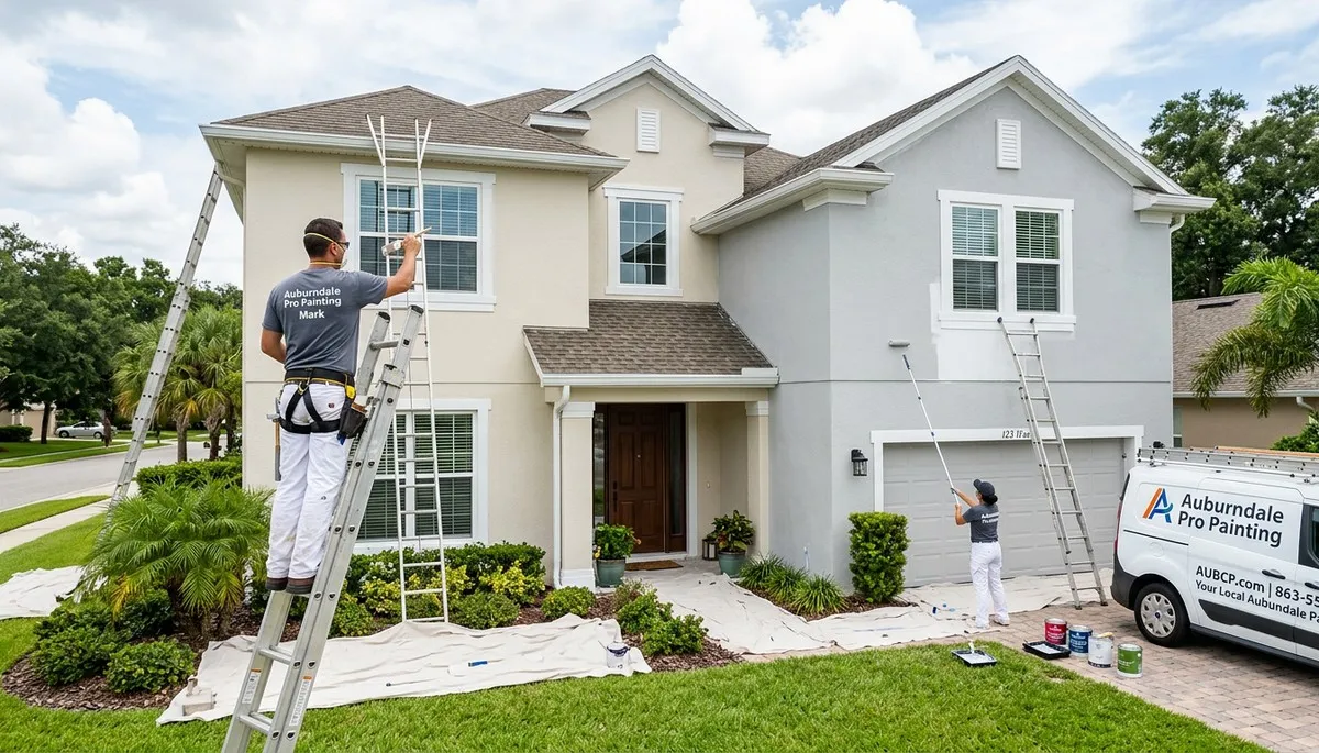 Professional house painters working on exterior home in Lakeland, FL