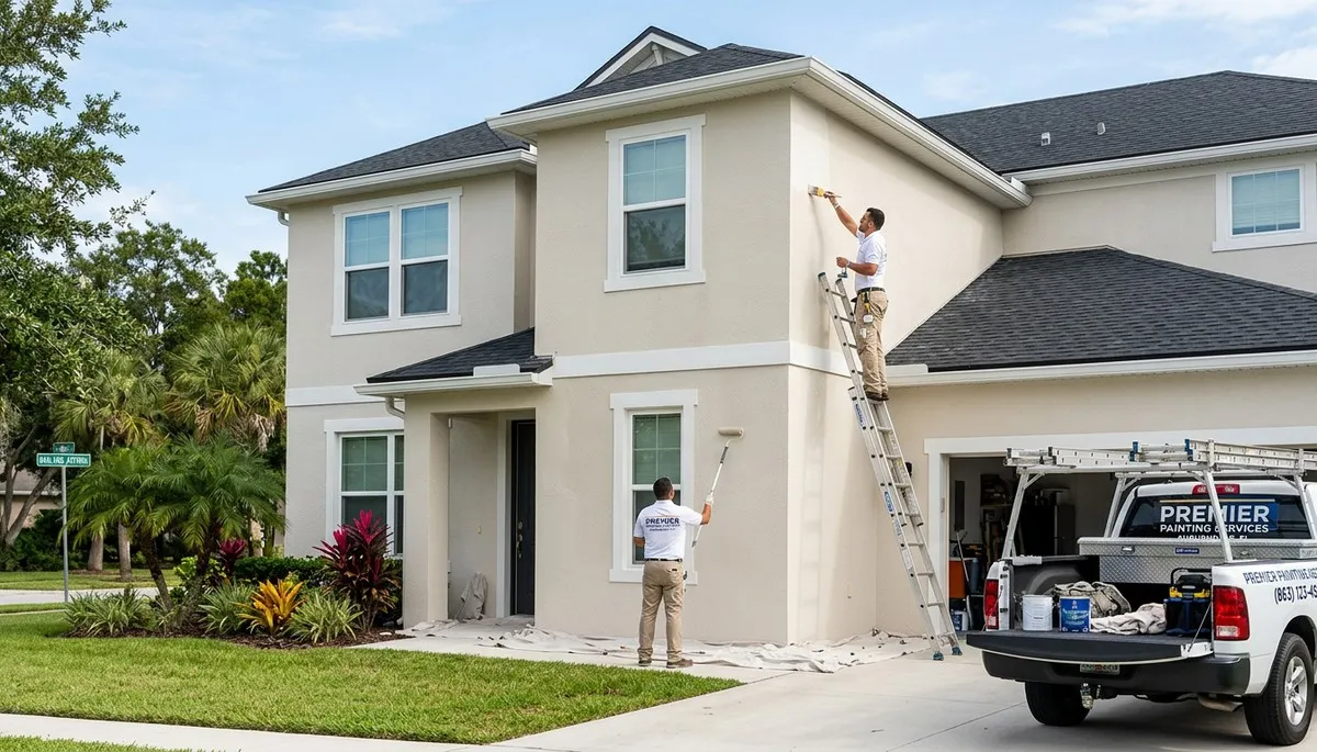 Professional house painters in Lakeland FL applying fresh exterior paint to a residential home