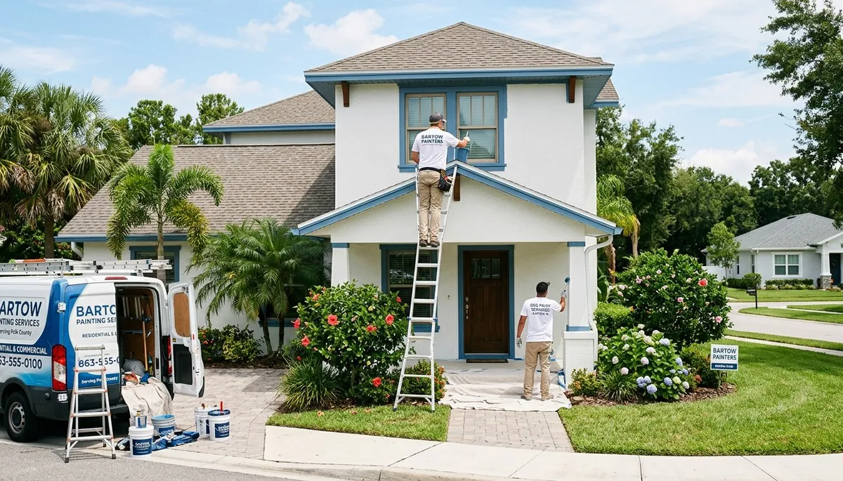 Professional house painters finishing exterior home repaint in Lakeland FL