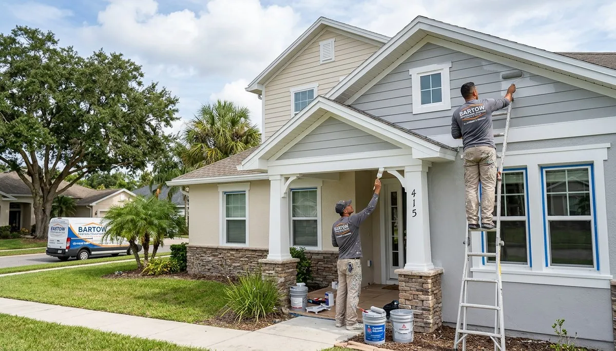 Professional house painters in Lakeland FL applying fresh exterior paint to a residential home