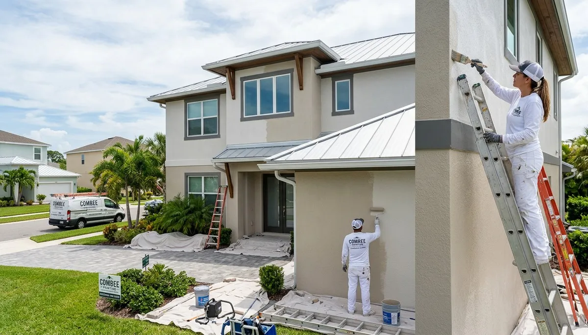 Professional house painters in Lakeland FL applying fresh exterior paint to a residential home