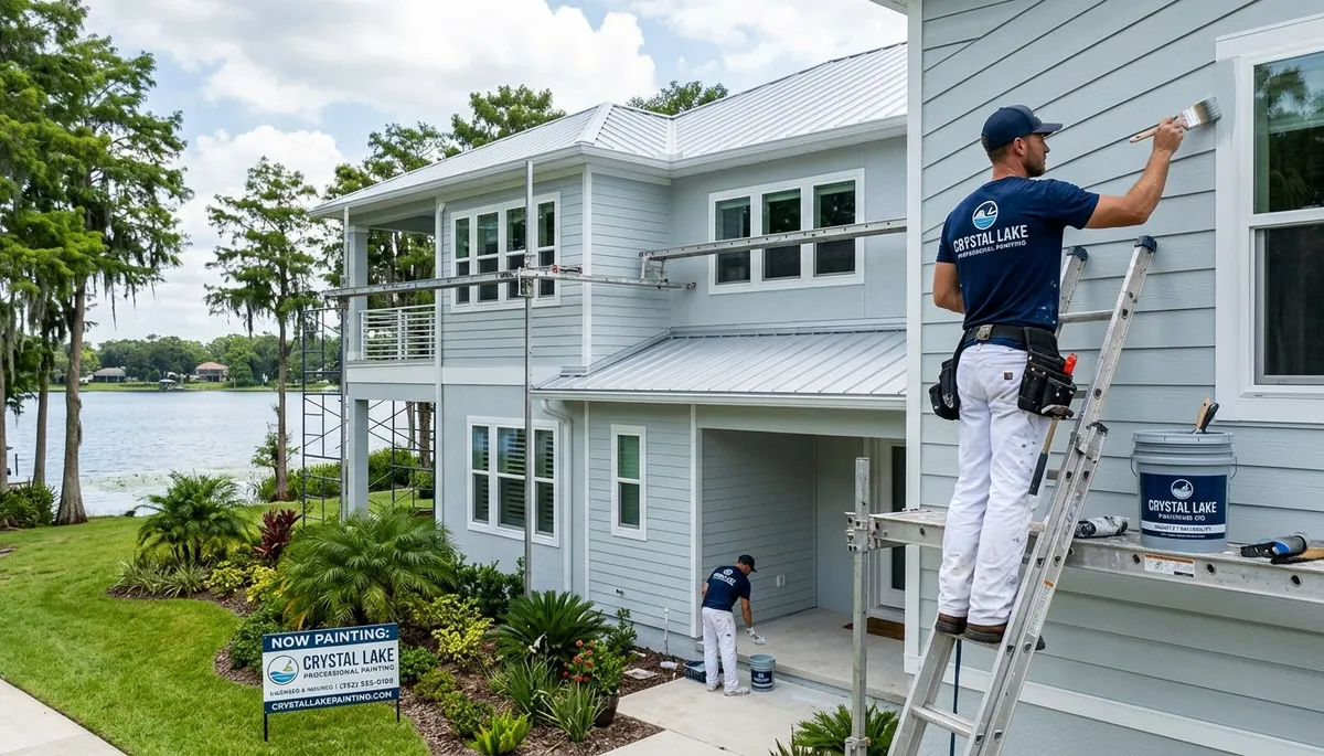 Professional house painters working on home exterior in Lakeland, FL