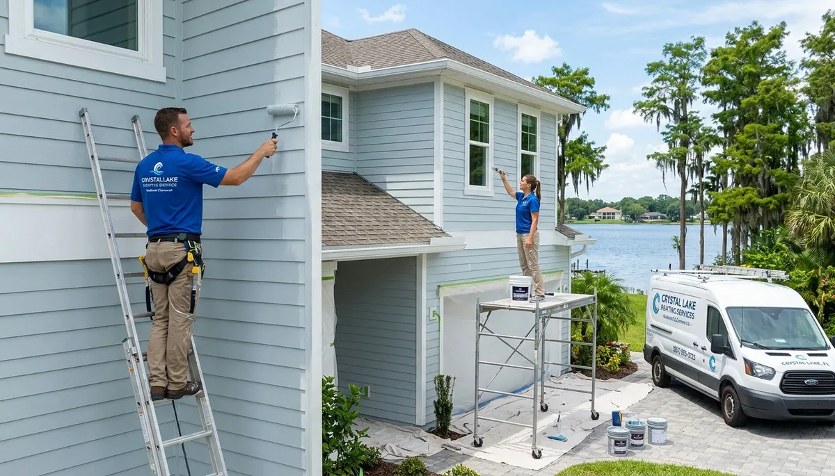 Professional house painters in Lakeland FL applying fresh exterior paint to a residential home