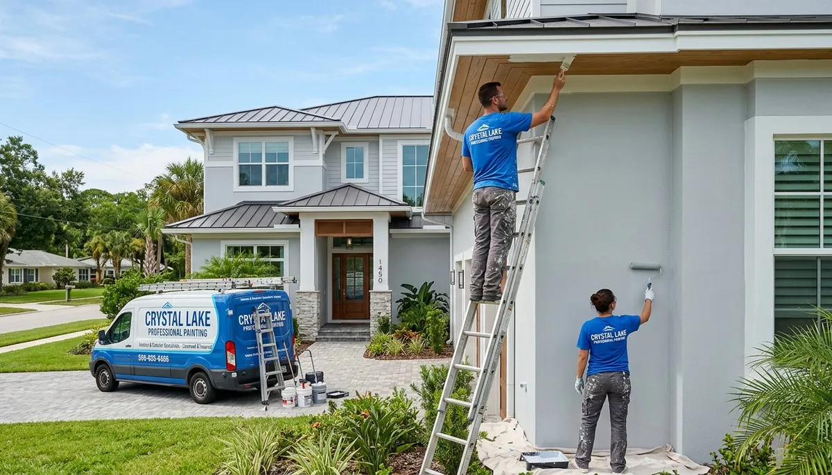 Professional house painters working on a residential exterior in Lakeland, FL