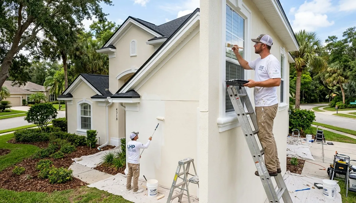 Professional house painters working on residential exterior in Lakeland FL