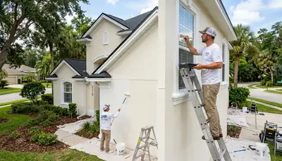 Professional house painters working on residential exterior in Lakeland FL