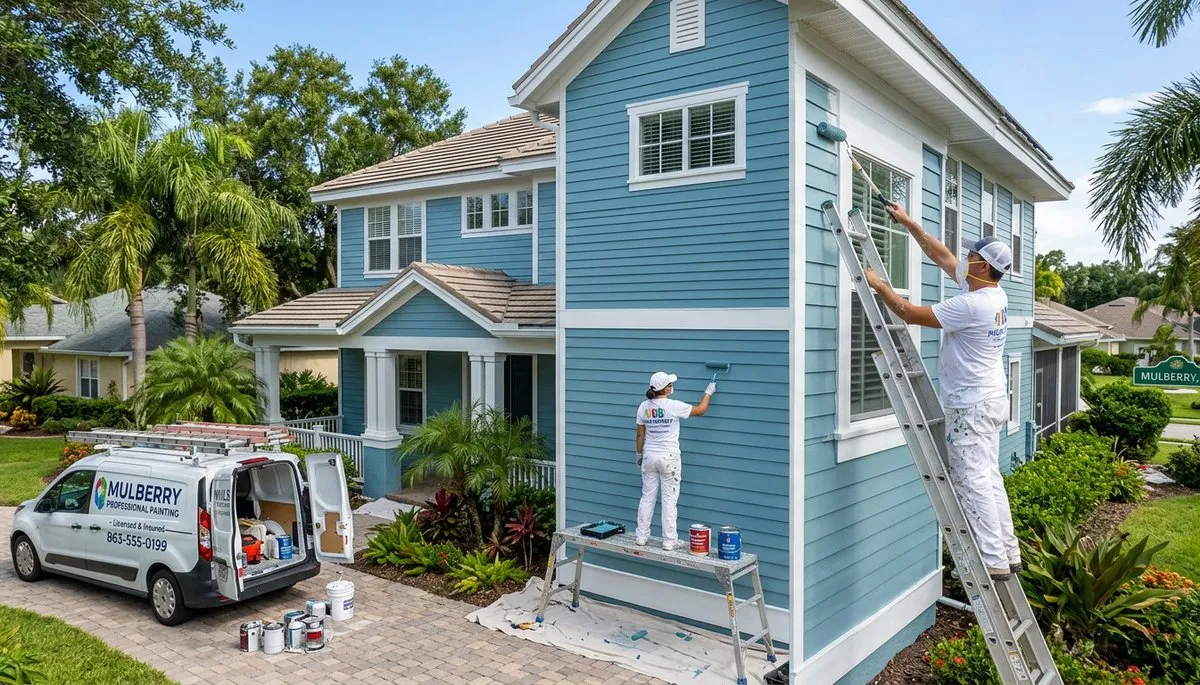 Professional house painters painting home exterior in Lakeland, FL