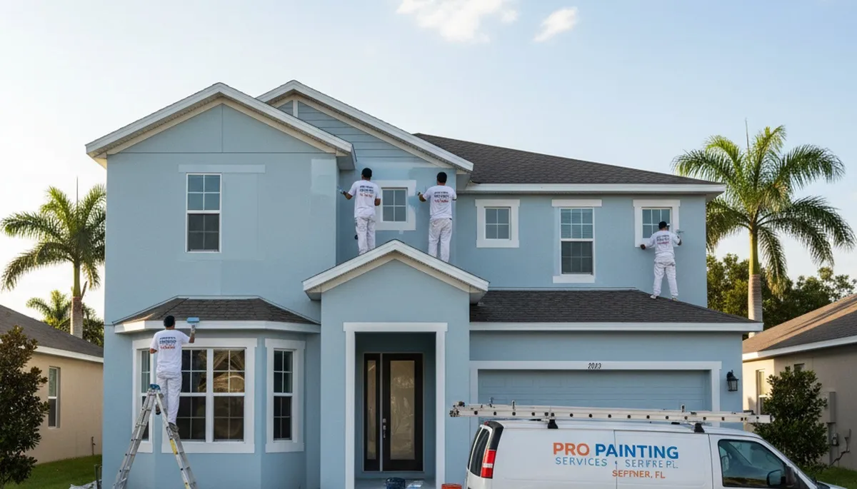 House painters in Lakeland, FL painting a home exterior for a clean, professional finish