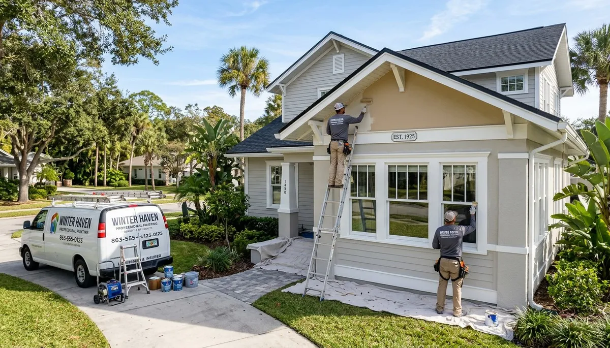 Professional house painters finishing exterior home project in Lakeland, FL