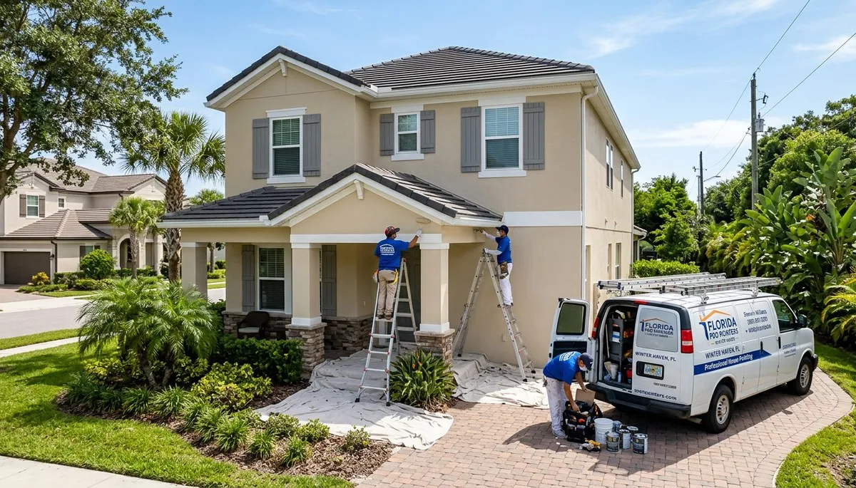 Professional house painters working on exterior home painting in Lakeland, FL