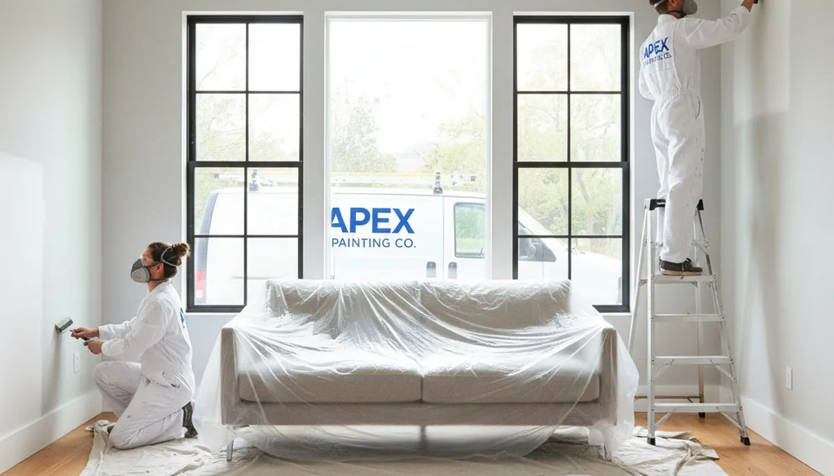 Professional interior house painters finishing living room walls in Lakeland, FL