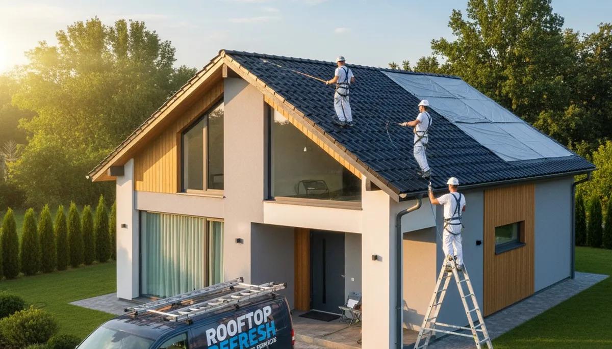 Professional roof painting in Lakeland, FL with heat-reflective coating for Florida homes
