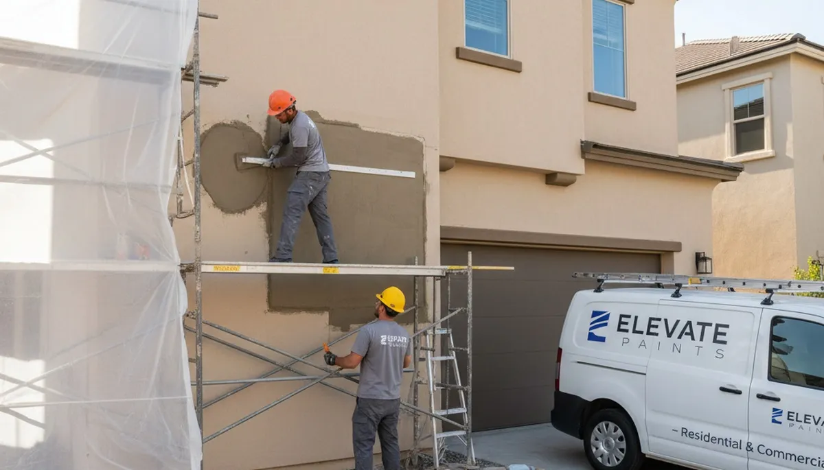 Professional stucco repair on Lakeland FL home exterior by local house painting experts