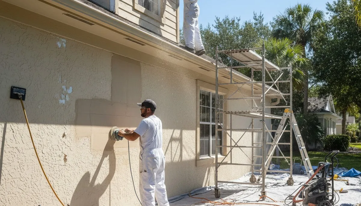 Professional surface preparation for exterior house painting in Lakeland, FL ensuring lasting paint adhesion
