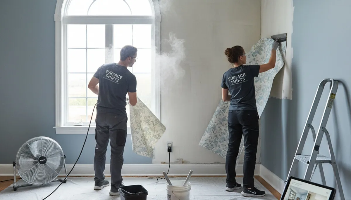 Professional wallpaper removal and wall prep by Lakeland FL painters for older home interiors